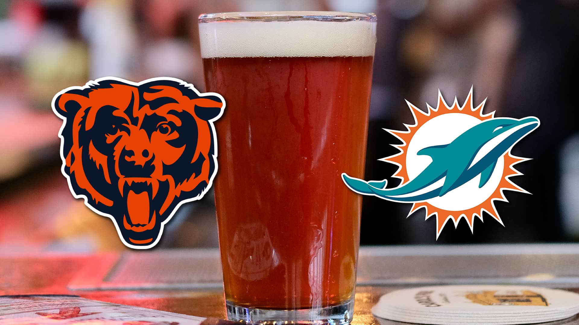 Promotional image for Chicago Bears @ Miami Dolphins on December 13, 2026, at Carol's Pub