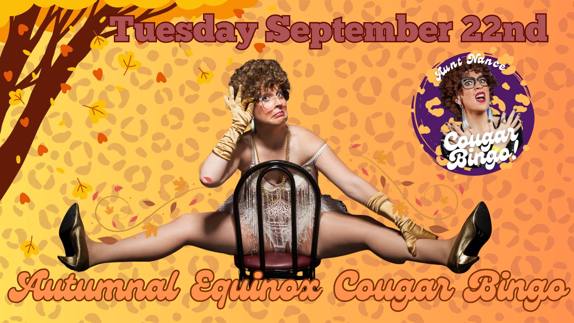 Promotional image for Autumnal Equinox Cougar Bingo With Aunt Nance on September 22, 2026, at Carol's Pub