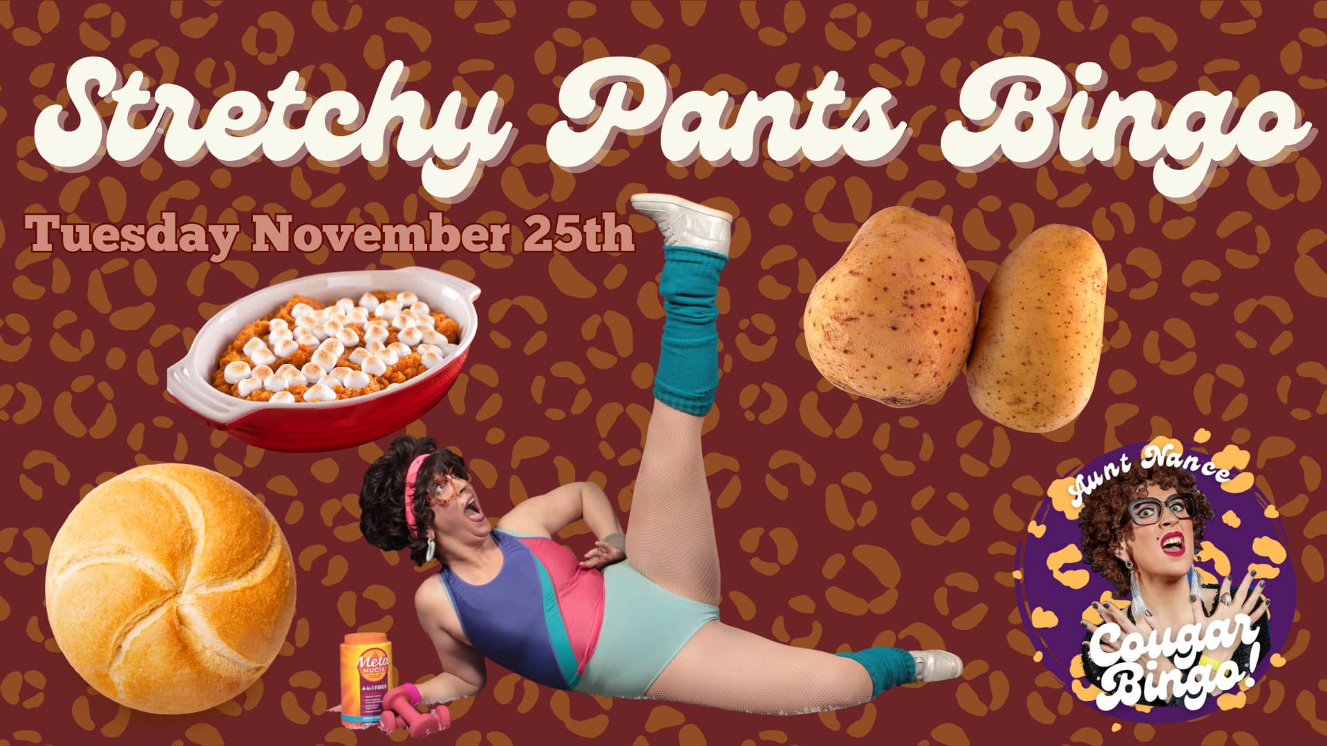 Promotional image for Stretchy Pants Bingo with Aunt Nance on November 25, 2025, at Carol's Pub