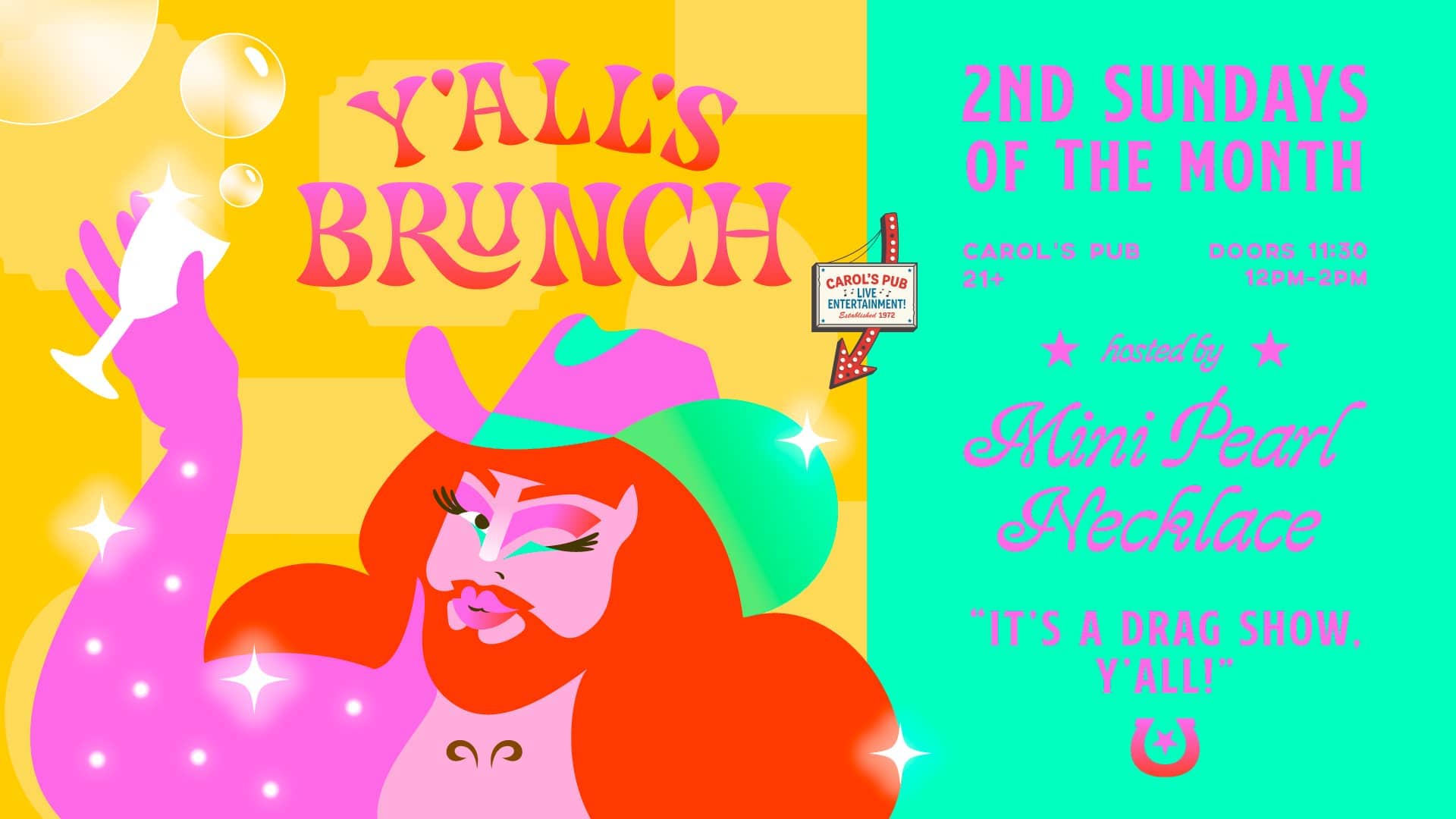 Promotional image for Y'all's Brunch on May 12, 2024, at Carol's Pub