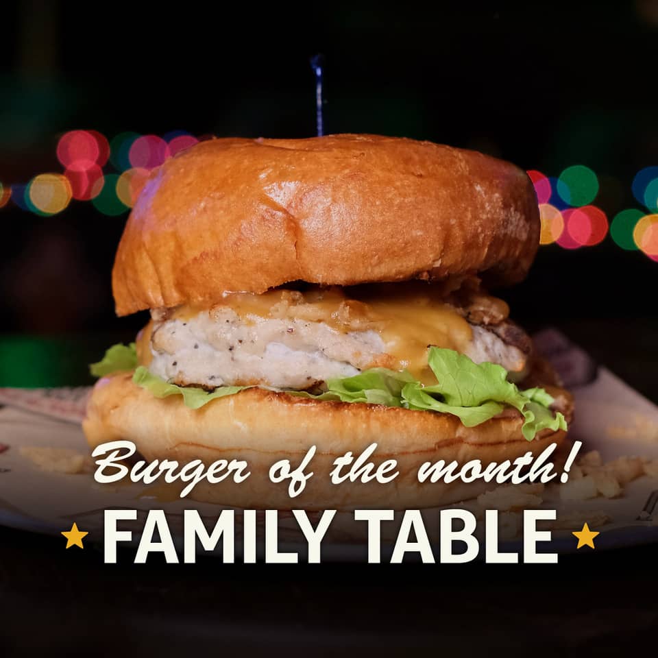 Promotional image for November's Burger of the Month at Carol's Pub: The Famiy Table Burger