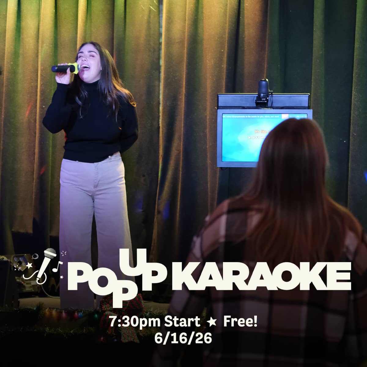 Promotional image for Pop Up Karaoke events on June 16, 2026, at Carol's Pub