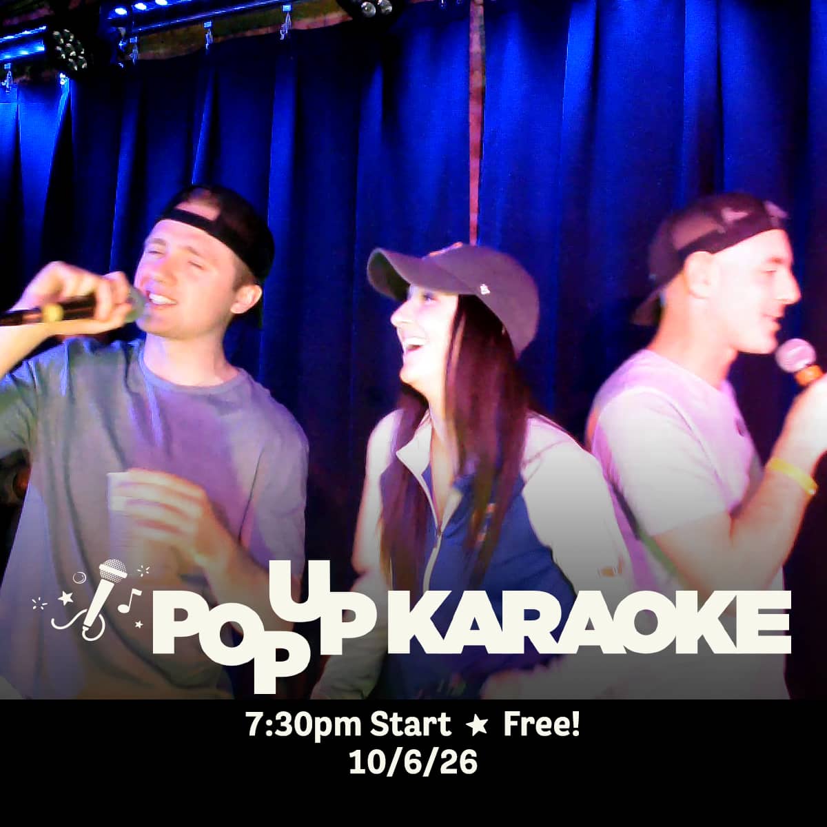 Promotional image for Pop Up Karaoke events on October 6, 2026, at Carol's Pub