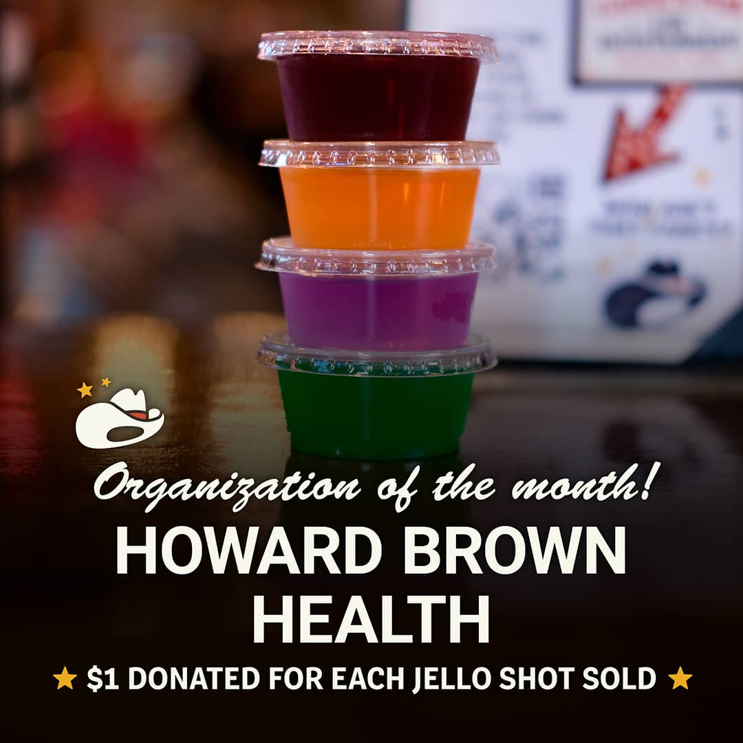 Promotional image for Carol's Pub's community initiative supporting Howard Brown Health. $1 from every Jell-O Shot sold in June 2026 will be donated to this impactful local organization.
