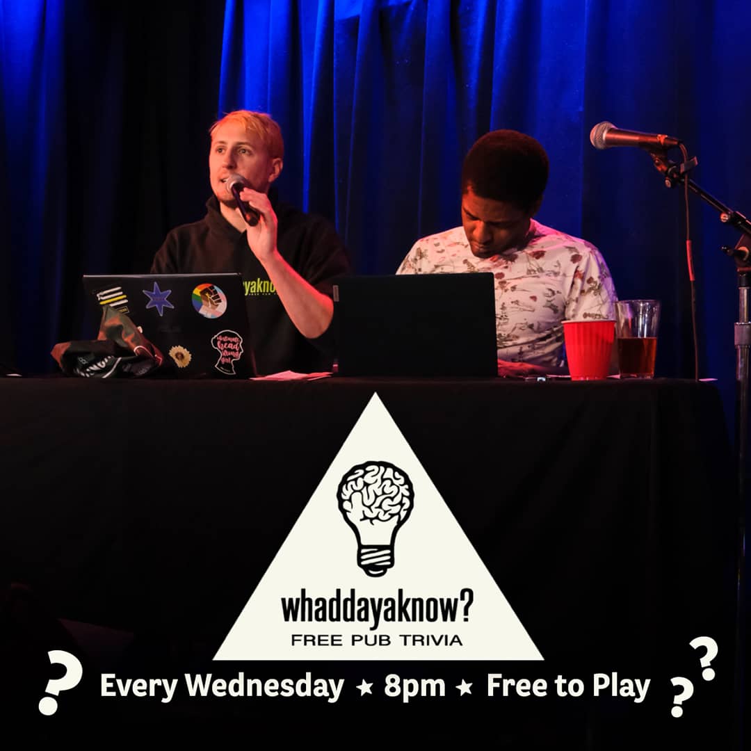Promotional image for Whaddayaknow? Free Pub Trivia on April 1. 2026 at Carol's Pub