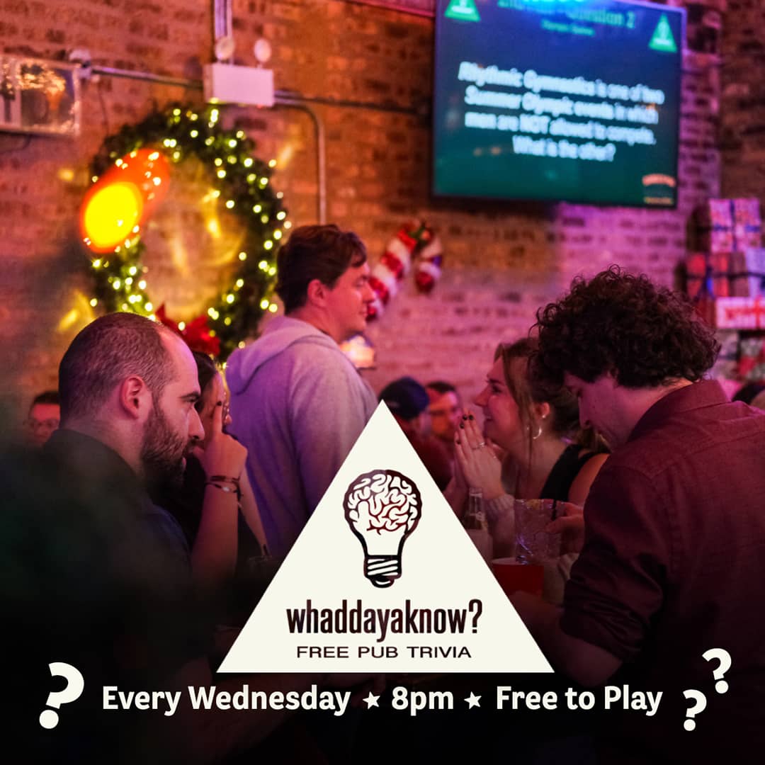 Promotional image for Whaddayaknow? Free Pub Trivia on April 8, 2026 at Carol's Pub